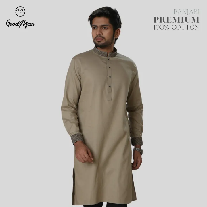 GoodMan Premium Quality Beige Color Semi Long Panjabi for Men.
